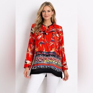 Rafaella Lightweight Long Sleeve Blouse – Tropical Print – Size Medium